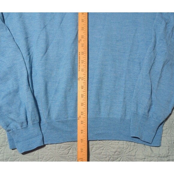 Peter Millar Men's Sz L Merino Wool V-Neck Sweater Pullover Turquoise Blue Golf - Picture 7 of 7